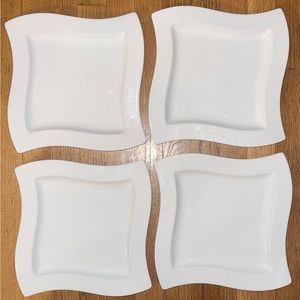 4 Villeroy & Boch NEW WAVE White 10.75” Square Dinner Plates Porcelin Germany.